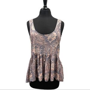 𝅺ecote Paisley Print Babydoll Peplum Sleeveless Swing Top Sz S